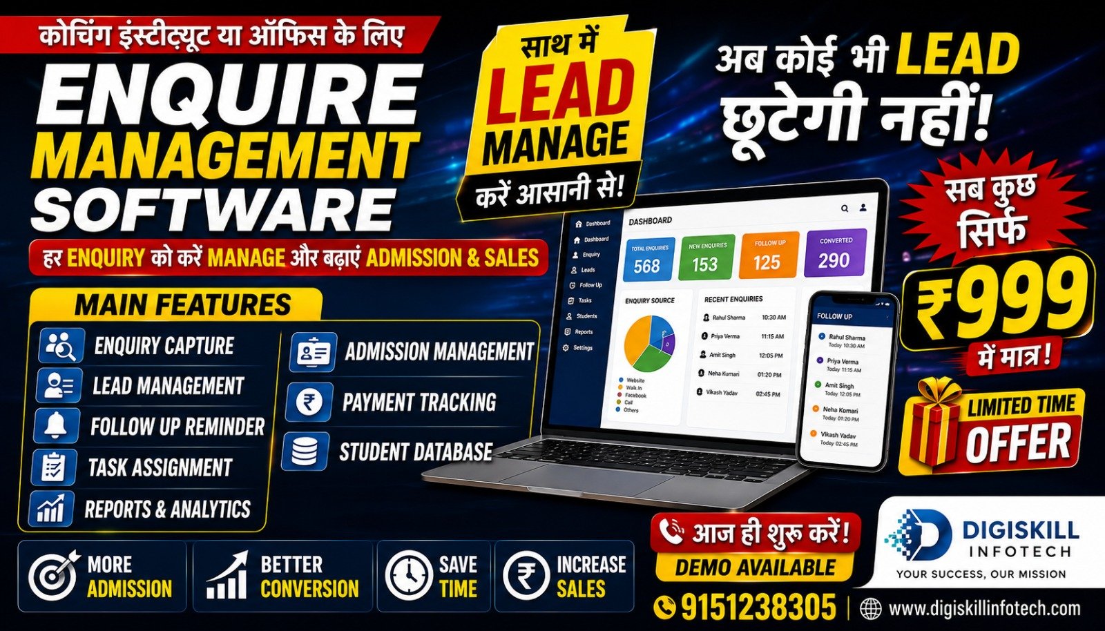 Coaching institute managing student enquiries